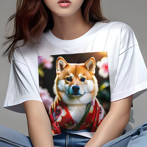 Tシャツ レディース 犬ファン 半袖 春夏 犬柄 プリント カジュアル かわいい 人間用 フィットネス ダンス 着物 柴犬 桜 花 Tシャツ レディース 犬ファン 半袖 春夏 犬柄 プリント カジュアル かわいい 人間用 フィットネス ダンス 着物 柴犬 桜 花