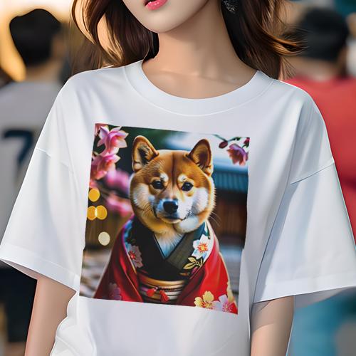 Tシャツ レディース 犬ファン 半袖 春夏 犬柄 プリント カジュアル かわいい 人間用 フィットネス ダンス 着物 柴犬 桜 和風 背景ライト 日本庭園 Tシャツ レディース 犬ファン 半袖 春夏 犬柄 プリント カジュアル かわいい 人間用 フィットネス ダンス 着物 柴犬 桜 和風 背景ライト 日本庭園