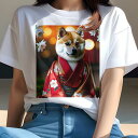 Tシャツ レディース 犬ファン 半袖 春夏 犬柄 プリント カジュアル かわいい 人間用 フィットネス ダンス 着物 柴犬 桜 和風 春 和装
