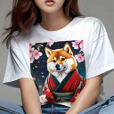 Tシャツ レディース 犬ファン 半袖 春夏 犬柄 プリント カジュアル かわいい 人間用 フィットネス ダンス 桜 柴犬 和服 夜空 花吹雪