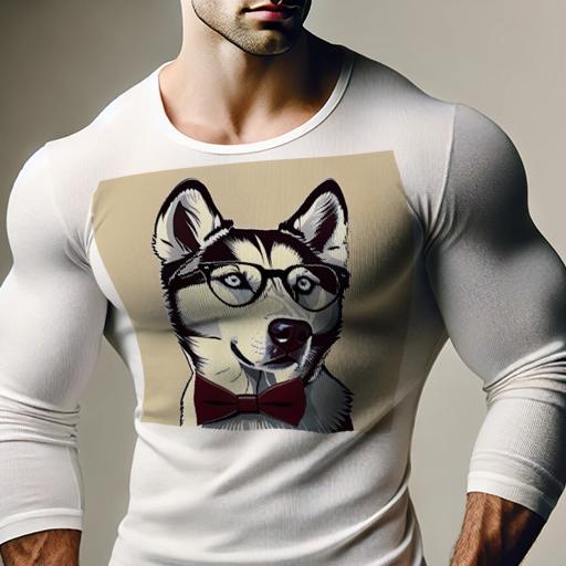 長袖Tシャツ 人間用 メンズ 秋春夏 プリント レジャー アウトドア カジュアル かわいい 犬ファン メガネ シベリアンハスキー 蝶ネクタイ