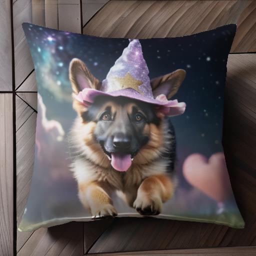 魔法の帽子 ジャーマンシェパード 夜空 星 ハート クッションカバー 45×45cm アニマル柄 おしゃれ 可愛い クッション本体付き 正方形 犬ファン