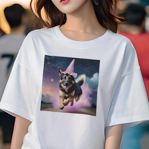 Tシャツ レディース 犬ファン 半袖 春夏 犬柄 プリント カジュアル かわいい 人間用 フィットネス ダンス 魔法の帽子 ジャーマンシェパードドッグ 星 夜空 ぴかぴか 雲 Tシャツ レディース 犬ファン 半袖 春夏 犬柄 プリント カジュアル かわいい 人間用 フィットネス ダンス 魔法の帽子 ジャーマンシェパードドッグ 星 夜空 ぴかぴか 雲