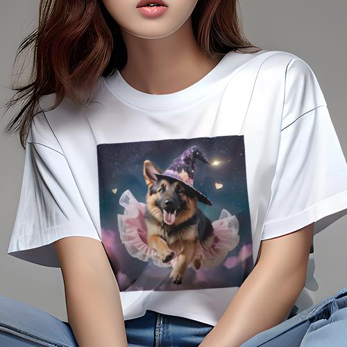 Tシャツ レディース 犬ファン 半袖 春夏 犬柄 プリント カジュアル かわいい 人間用 フィットネス ダンス 魔法の帽子 ジャーマンシェパードドッグ ピンクのチュールスカート 星空 ハートの装飾 Tシャツ レディース 犬ファン 半袖 春夏 犬柄 プリント カジュアル かわいい 人間用 フィットネス ダンス 魔法の帽子 ジャーマンシェパードドッグ ピンクのチュールスカート 星空 ハートの装飾