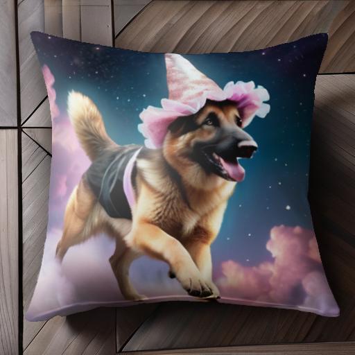 魔法の帽子 ジャーマンシェパードドッグ 雲 夜空 クッションカバー 45×45cm アニマル柄 おしゃれ 可愛い クッション本体付き 正方形 犬ファン