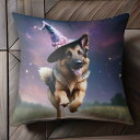 魔法使いの帽子 ジャーマンシェパード 夜空 星 クッションカバー 45×45cm アニマル柄 おしゃれ 可愛い クッション本体付き 正方形 犬ファン