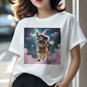 Tシャツ レディース 犬ファン 半袖 春夏 犬柄 プリント カジュアル かわいい 人間用 フィットネス ダンス 魔女の帽子 ジャーマンシェパード 月 雲 ハート 夜空(4)