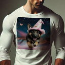長袖Tシャツ 人間用 メンズ 秋春夏 プリント レジャー アウトドア カジュアル かわいい 犬ファン 魔法の帽子 ジャーマンシェパードドッグ 星空 ピンク色