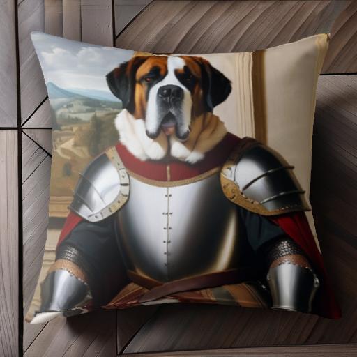鎧 セントバーナード 絵画 部屋 中世 クッションカバー 45×45cm アニマル柄 おしゃれ 可愛い クッション本体付き 正方形 犬ファン