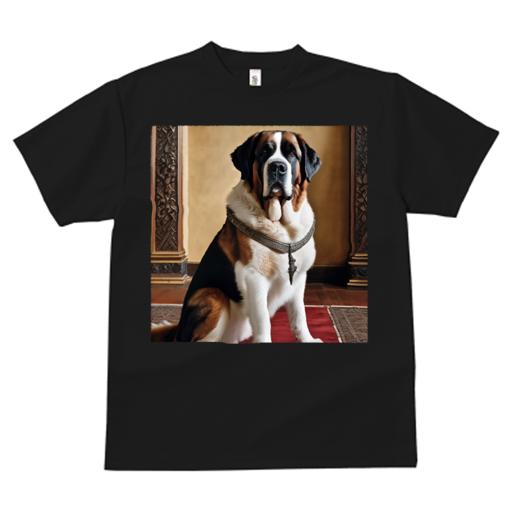 Tシャツ レディース 犬ファン 半袖 春夏 犬柄 プリント カジュアル かわいい 人間用 フィットネス ダンス 豪華な首輪 セントバーナード 室内 絨毯 古風な装飾