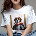 Tシャツ レディース 犬ファン 半袖 春夏 犬柄 プリント カジュアル かわいい 人間用 フィットネス ダンス 騎士 セントバーナード 鎧 王冠 金のフレーム(4)