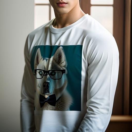 長袖Tシャツ 人間用 メンズ 秋春夏 プリント レジャー アウトドア カジュアル かわいい 犬ファン 眼鏡 シベリアンハスキー 蝶ネクタイ