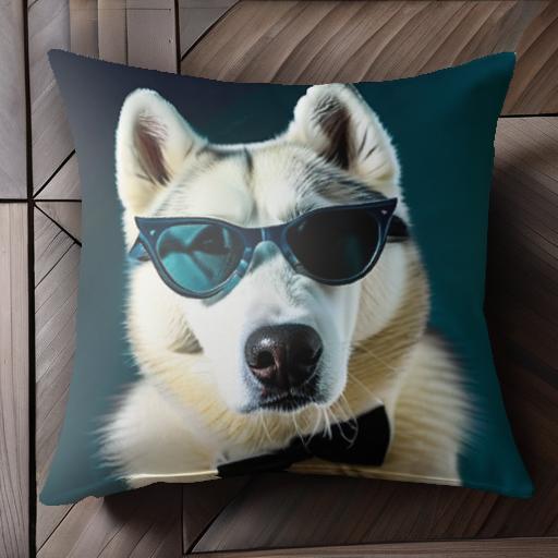 サングラス シベリアンハスキー 蝶ネクタイ クッションカバー 45×45cm アニマル柄 おしゃれ 可愛い クッション本体付き 正方形 犬ファン