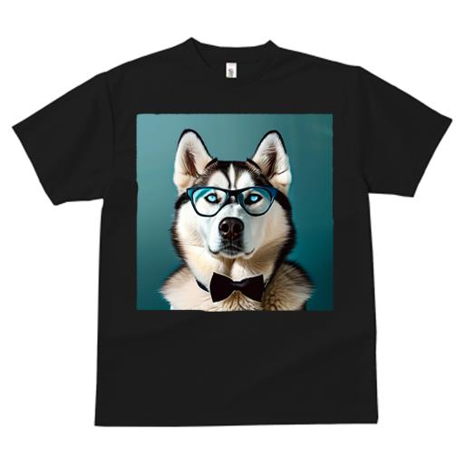 Tシャツ レディース 犬ファン 半袖 春夏 犬柄 プリント カジュアル かわいい 人間用 フィットネス ダンス 眼鏡 シベリアンハスキー 蝶ネクタイ