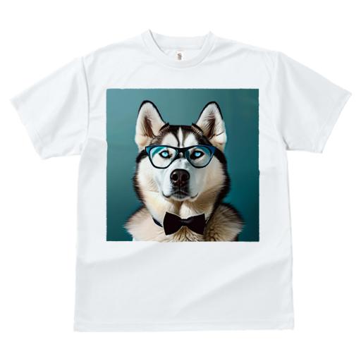 Tシャツ レディース 犬ファン 半袖 春夏 犬柄 プリント カジュアル かわいい 人間用 フィットネス ダンス 眼鏡 シベリアンハスキー 蝶ネクタイ