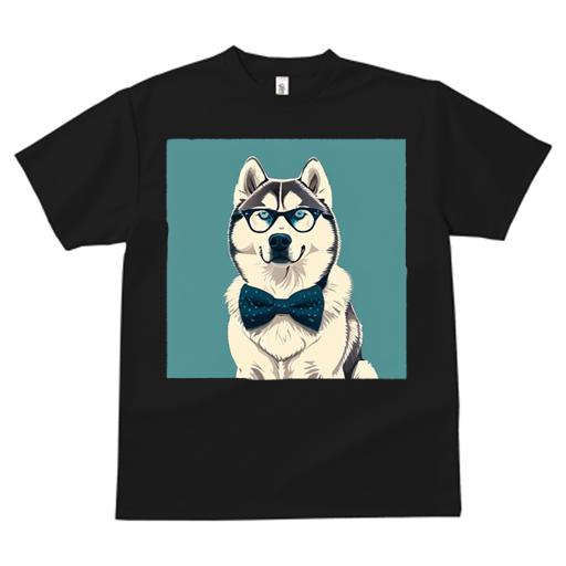 Tシャツ レディース 犬ファン 半袖 春夏 犬柄 プリント カジュアル かわいい 人間用 フィットネス ダンス 眼鏡 シベリアンハスキー 蝶ネクタイ