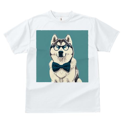 Tシャツ レディース 犬ファン 半袖 春夏 犬柄 プリント カジュアル かわいい 人間用 フィットネス ダンス 眼鏡 シベリアンハスキー 蝶ネクタイ