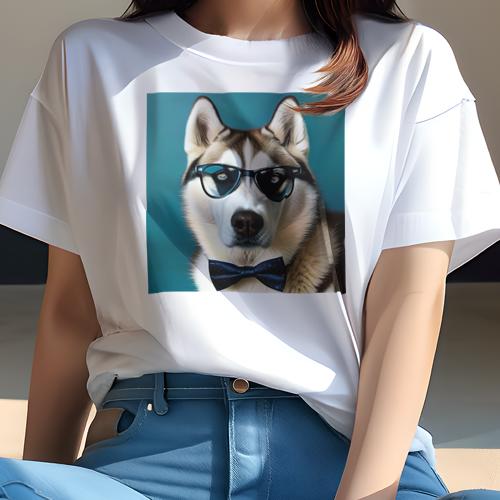 Tシャツ レディース 犬ファン 半袖 春夏 犬柄 プリント カジュアル かわいい 人間用 フィットネス ダンス サングラス シベリアンハスキー 蝶ネクタイ Tシャツ レディース 犬ファン 半袖 春夏 犬柄 プリント カジュアル かわいい 人間用 フィットネス ダンス サングラス シベリアンハスキー 蝶ネクタイ