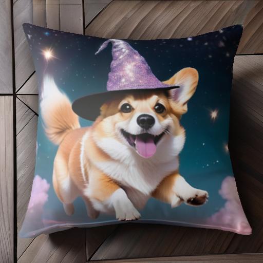 魔法の帽子 コーギー 星 雲 夜空 クッションカバー 45×45cm アニマル柄 おしゃれ 可愛い クッション本体付き 正方形 犬ファン
