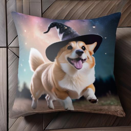 魔法の帽子 コーギー 星空 飛び跳ねる 楽しそう 夜空 クッションカバー 45×45cm アニマル柄 おしゃれ ..