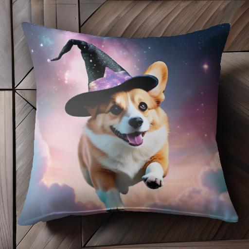 魔法の帽子 コーギー 星空 雲 クッションカバー 45×45cm アニマル柄 おしゃれ 可愛い クッション本体付き 正方形 犬ファン