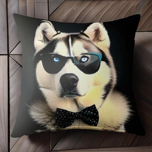 サングラス シベリアンハスキー 蝶ネクタイ クッションカバー 45×45cm アニマル柄 おしゃれ 可愛い クッション本体付き 正方形 犬ファン