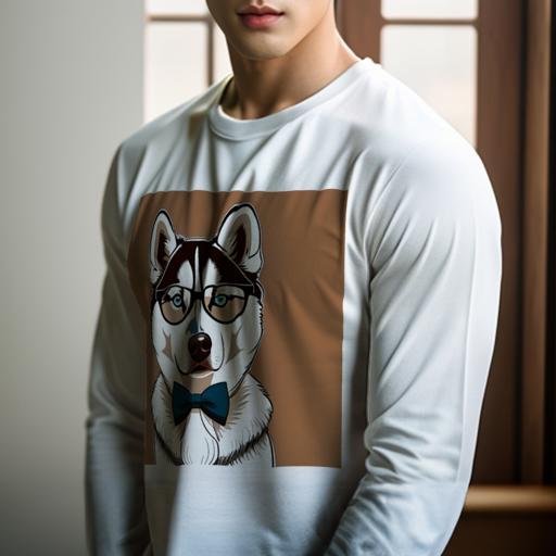 長袖Tシャツ 人間用 メンズ 秋春夏 プリント レジャー アウトドア カジュアル かわいい 犬ファン 眼鏡 シベリアンハスキー 蝶ネクタイ イラスト 茶色の背景