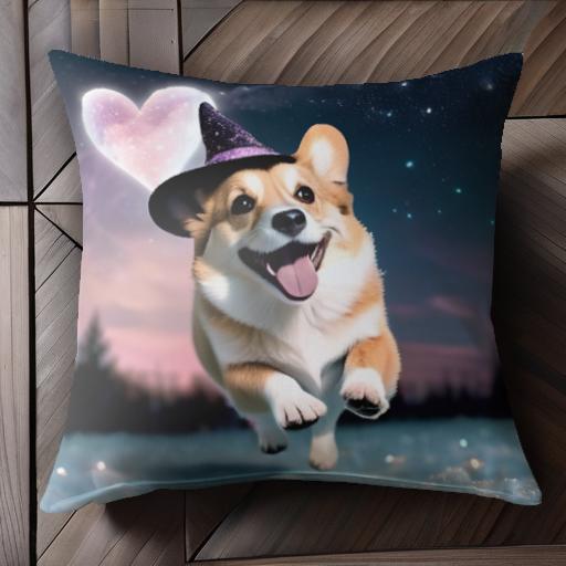 魔法の帽子 ウェルシュコーギー 夜空 星 ハート クッションカバー 45×45cm アニマル柄 おしゃれ 可愛い クッション本体付き 正方形 犬ファン