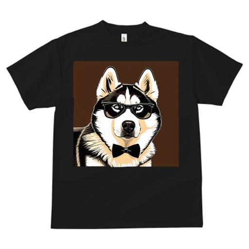 Tシャツ レディース 犬ファン 半袖 春夏 犬柄 プリント カジュアル かわいい 人間用 フィットネス ダンス サングラス シベリアンハスキー ボウタイ クール イラスト