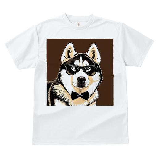 Tシャツ レディース 犬ファン 半袖 春夏 犬柄 プリント カジュアル かわいい 人間用 フィットネス ダンス サングラス シベリアンハスキー ボウタイ クール イラスト