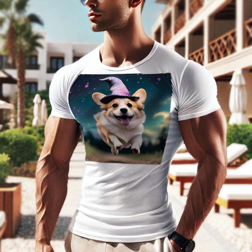 Tシャツ メンズ キッズ 犬ファン 半袖 春夏 犬柄 プリント カジュアル かわいい 人間用 フィットネス ダンス 魔法の帽子 ウェルシュコーギー 夜空 星 中世ファンタジー