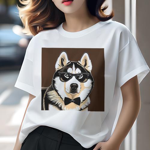 Tシャツ レディース 犬ファン 半袖 春夏 犬柄 プリント カジュアル かわいい 人間用 フィットネス ダンス サングラス シベリアンハスキー ボウタイ クール イラスト Tシャツ レディース 犬ファン 半袖 春夏 犬柄 プリント カジュアル かわいい 人間用 フィットネス ダンス サングラス シベリアンハスキー ボウタイ クール イラスト
