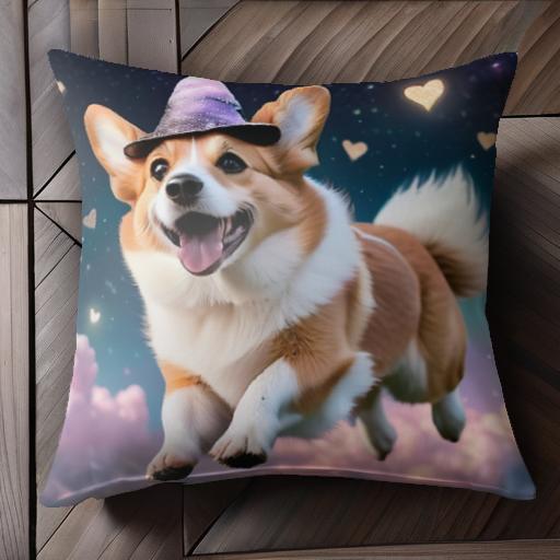 星 コーギー 雲 魔法使いの帽子 ハート クッションカバー 45×45cm アニマル柄 おしゃれ 可愛い クッション本体付き 正方形 犬ファン 星 コーギー 雲 魔法使いの帽子 ハート クッションカバー 45×45cm アニマル柄 おしゃれ 可愛い クッション本体付き 正方形 犬ファン