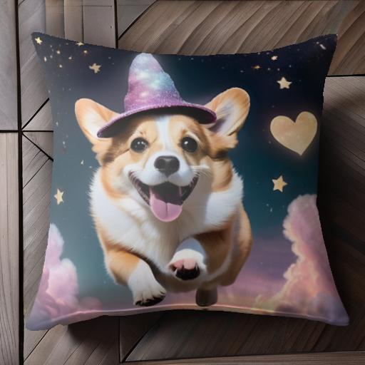 魔法の帽子 コーギー 星 ハート 雲 夜空 クッションカバー 45×45cm アニマル柄 おしゃれ 可愛い クッション本体付き 正方形 犬ファン 魔法の帽子 コーギー 星 ハート 雲 夜空 クッションカバー 45×45cm アニマル柄 おしゃれ 可愛い クッション本体付き 正方形 犬ファン