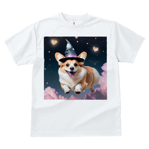 Tシャツ レディース 犬ファン 半袖 春夏 犬柄 プリント カジュアル かわいい 人間用 フィットネス ダンス 星 コーギー ハート 雲 魔法の帽子