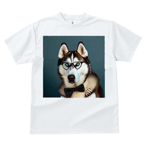 Tシャツ メンズ キッズ 犬ファン 半袖 春夏 犬柄 プリント カジュアル かわいい 人間用 フィットネス ダンス メガネ シベリアンハスキー 蝶ネクタイ