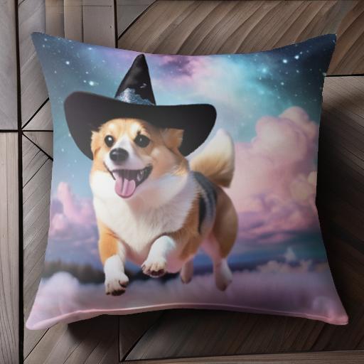 魔法の帽子 コーギー 空 星 雲 クッションカバー 45×45cm アニマル柄 おしゃれ 可愛い クッション本体付き 正方形 犬ファン