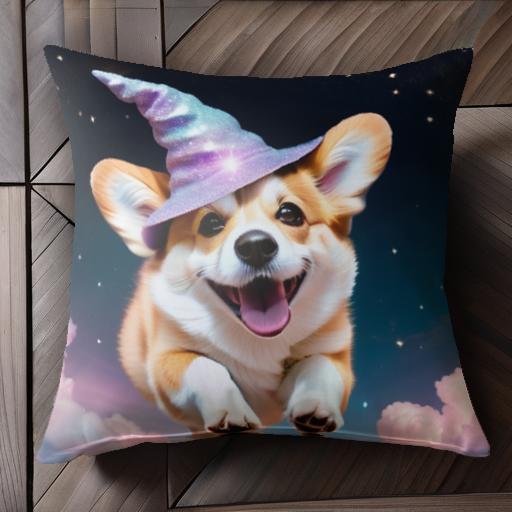 魔法の帽子 コーギー 星空 雲 クッションカバー 45×45cm アニマル柄 おしゃれ 可愛い クッション本体付き 正方形 犬ファン