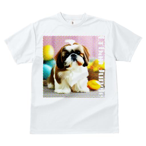 Tシャツ レディース 犬ファン 半袖 春夏 犬柄 プリント カジュアル かわいい 人間用 フィットネス ダンス カラフルな玉 シーズー ポップアート