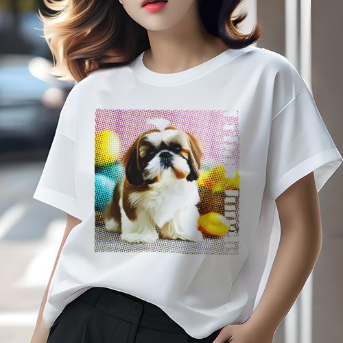Tシャツ レディース 犬ファン 半袖 春夏 犬柄 プリント カジュアル かわいい 人間用 フィットネス ダンス カラフルな玉 シーズー ポップアート Tシャツ レディース 犬ファン 半袖 春夏 犬柄 プリント カジュアル かわいい 人間用 フィットネス ダンス カラフルな玉 シーズー ポップアート
