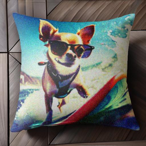 サーフボード チワワ サングラス 海 波 クッションカバー 45×45cm アニマル柄 おしゃれ 可愛い クッション本体付き 正方形 犬ファン