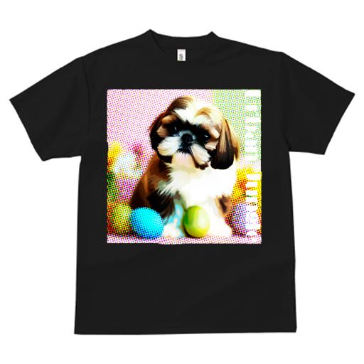 Tシャツ レディース 犬ファン 半袖 春夏 犬柄 プリント カジュアル かわいい 人間用 フィットネス ダンス カラフルな背景 シーズー 卵 ポップアート