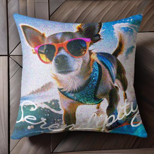 サングラス チワワ サーフィン 青い空 海 クッションカバー 45×45cm アニマル柄 おしゃれ 可愛い クッション本体付き 正方形 犬ファン