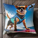 サングラス チワワ サーフボード 波 海 ライフジャケット クッションカバー 45×45cm アニマル柄 おしゃれ 可愛い クッション本体付き 正方形 犬ファン