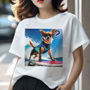 Tシャツ レディース 犬ファン 半袖 春夏 犬柄 プリント カジュアル かわいい 人間用 フィットネス ダンス サングラス チワワ サーフボード 波 海 ライフジャケット