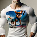長袖Tシャツ 人間用 メンズ 秋春夏 プリント レジャー アウトドア カジュアル かわいい 犬ファン サングラス チワワ サーフボード 波 海 ライフジャケット