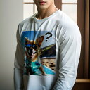 長袖Tシャツ 人間用 メンズ 秋春夏 プリント レジャー アウトドア カジュアル かわいい 犬ファン サーフボード チワワ サングラス ビーチ 海