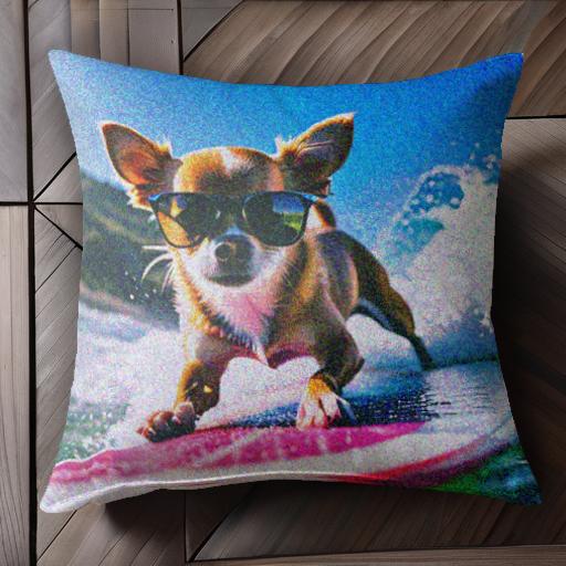 サングラス チワワ サーフボード 波 ビーチ 青い空 クッションカバー 45×45cm アニマル柄 おしゃれ 可..