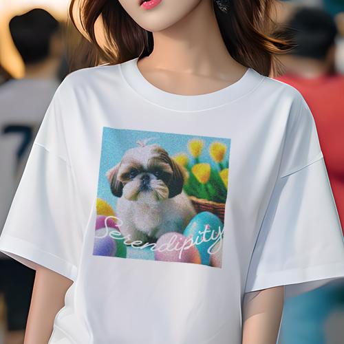 Tシャツ レディース 犬ファン 半袖 春夏 犬柄 プリント カジュアル かわいい 人間用 フィットネス ダンス 花 シーズー カラフルな卵 バスケット Tシャツ レディース 犬ファン 半袖 春夏 犬柄 プリント カジュアル かわいい 人間用 フィットネス ダンス 花 シーズー カラフルな卵 バスケット
