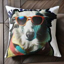 サングラス ボーダーコリー コート クッションカバー 45×45cm アニマル柄 おしゃれ 可愛い クッション本体付き 正方形 犬ファン